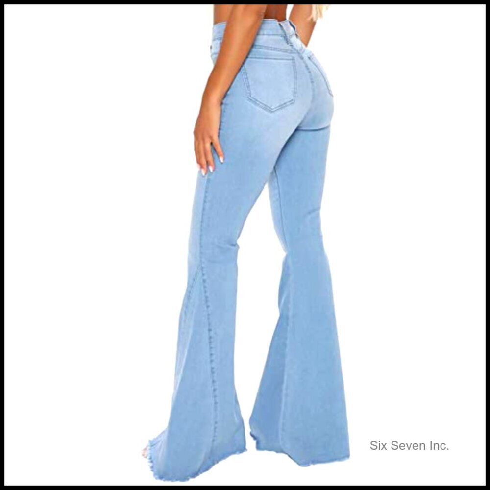 Mid Rise Flare Jeans Bell Bottom Denim Pants Y2K Retro Chic Casual - Picture 3 of 7